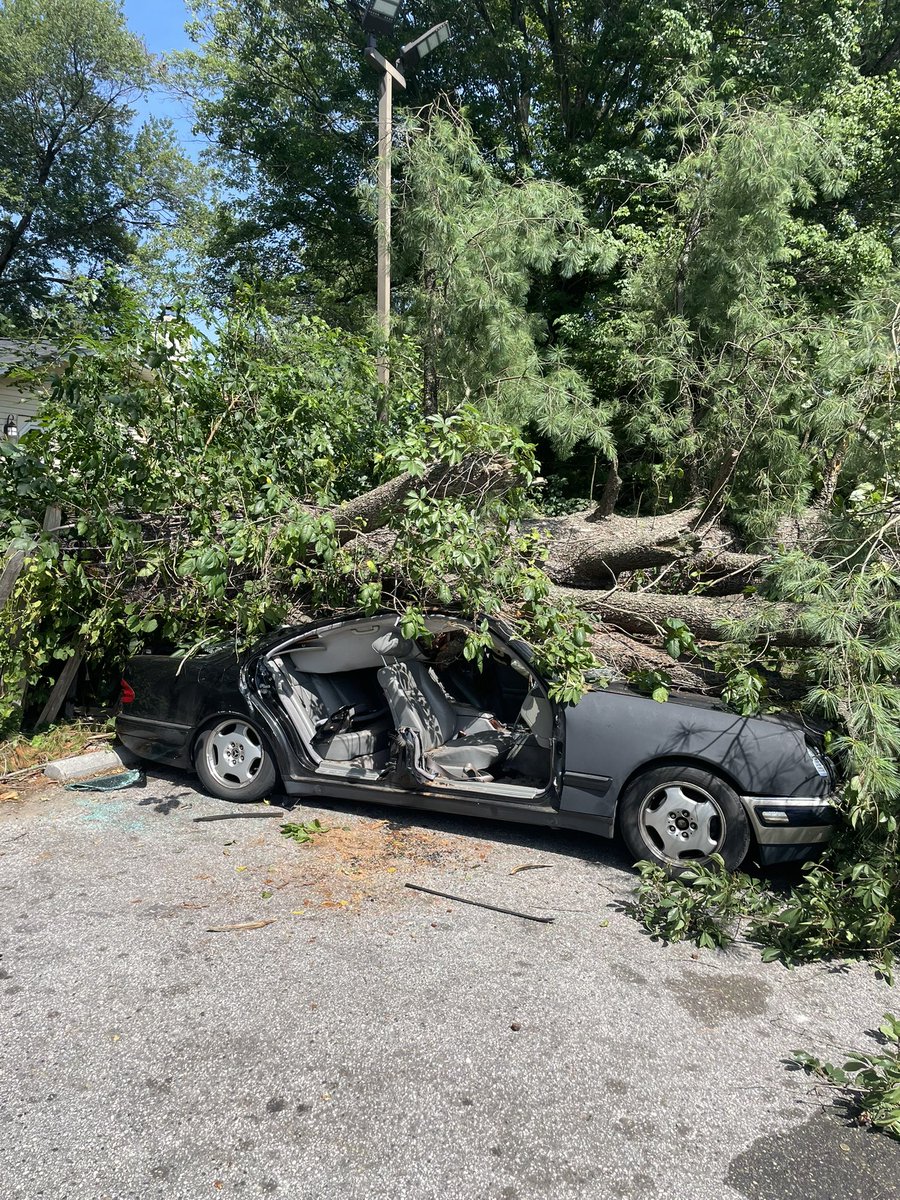 PGFDNews's tweet photo. Rescue 2:57pm 3500 block Enterprise Rd in Mitchellville. PGFD units on scene of tree that fell into vehicle with occupant trapped.  1 adult male patient extricated. Patient was evaluated &amp; refused transport. https://t.co/0LvX44V5O2