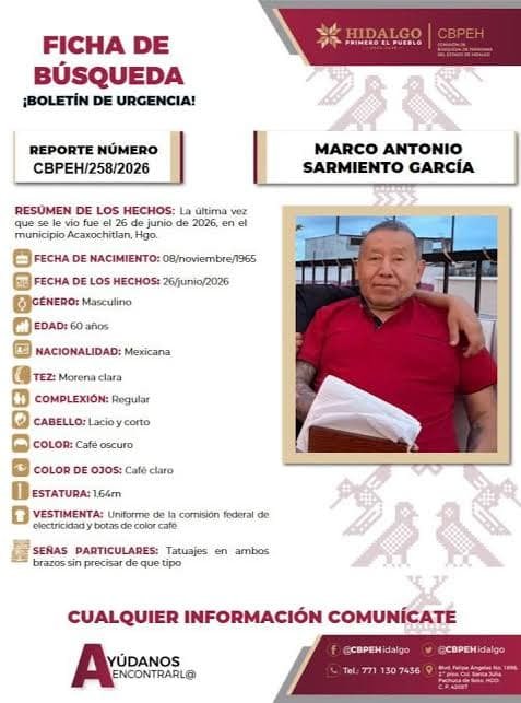 Arthur_Cuautle's tweet photo. 🚨 Solicitamos su colaboración para localizar a Adolfo López Saldaña y Marco Antonio Sarmiento García, desaparecidos el 26/06/26 en Acaxochitlán, Hidalgo. Ambos portaban uniforme de CFE 📞 Inf: 771 130 7436 @CBPEHidalgo @PGJE_Hidalgo @SSP_Hidalgo @gobiernohidalgo 
@Diario_Cambio https://t.co/6s1hp0T0tQ