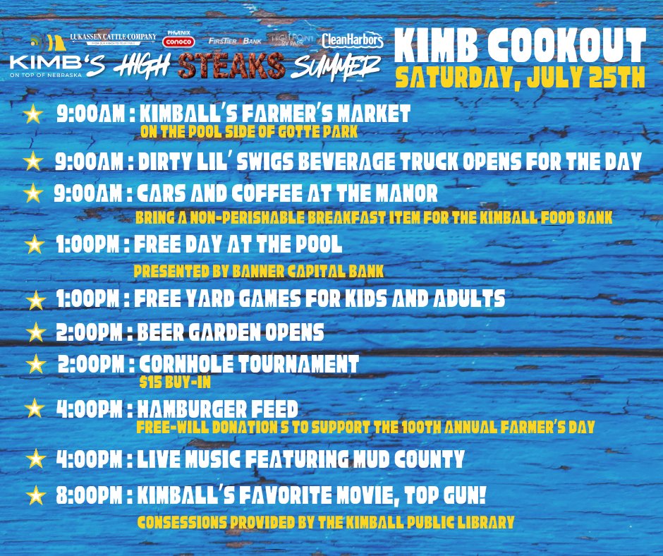 1043KIMB's tweet photo. TODAY is the DAY! Join 104.3 KIMB for the KIMB Cookout at Gotte Park in Kimball with the fun starting in ONE HOUR https://t.co/Qo0hnS8j1J
