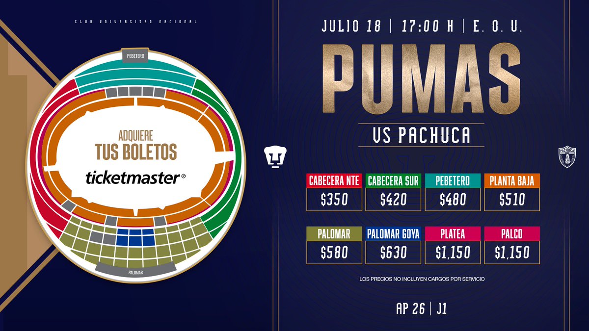 PumasMX's tweet photo. El inicio del torneo está por comenzar, una nueva aventura nos espera en el Apertura 2026, el rival de este sábado son los Tuzos del Pachuca. 

Que se sienta el apoyo de todos los auriazules, empecemos con el pie derecho la jornada 1 👊

¡Adquiere ya tus boletos en Ticketmaster! 🎟️👉https://t.co/nkeggKNRh5

#SiemprePumas
