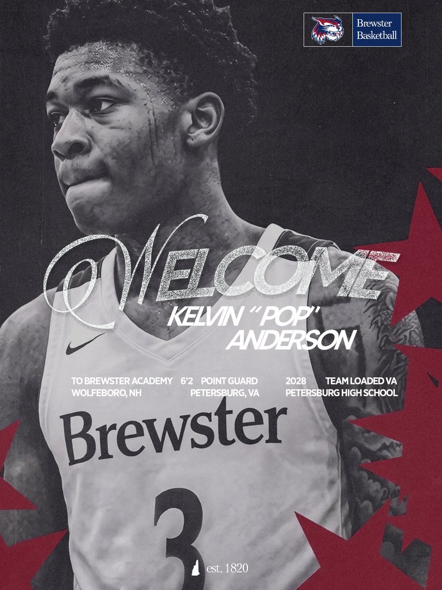 BrewsterHoops's tweet photo. Brewster Academy Basketball is proud to introduce Kelvin “Pop” Anderson!

⭐️ ESPN 4-Star Recruit
📈 247 Sports National Rank: #61
🎓 Class of 2028

Welcome to the Bobcat Family, Pop!

#BrewsterFamily #BuiltOnTheLake #BobcatNation https://t.co/NDbyICtwMT