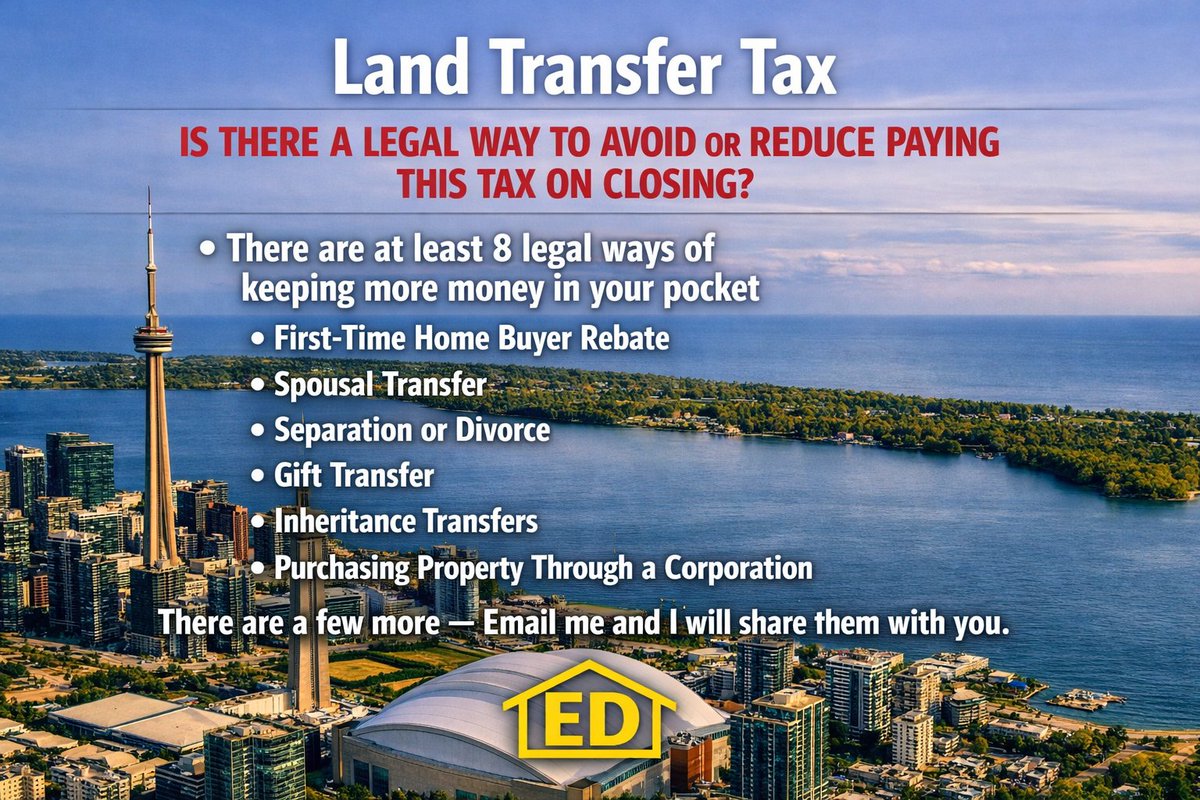 DemeloE's tweet photo. Yes - there are legal, but strict exception outlined in the Land Transfer Tax Act. Email me for more information or ask a professional Real Estate Lawyer.
#demeloestate, #homeiswheretheheartis, #moneysavingtips https://t.co/nAqxgAufJu