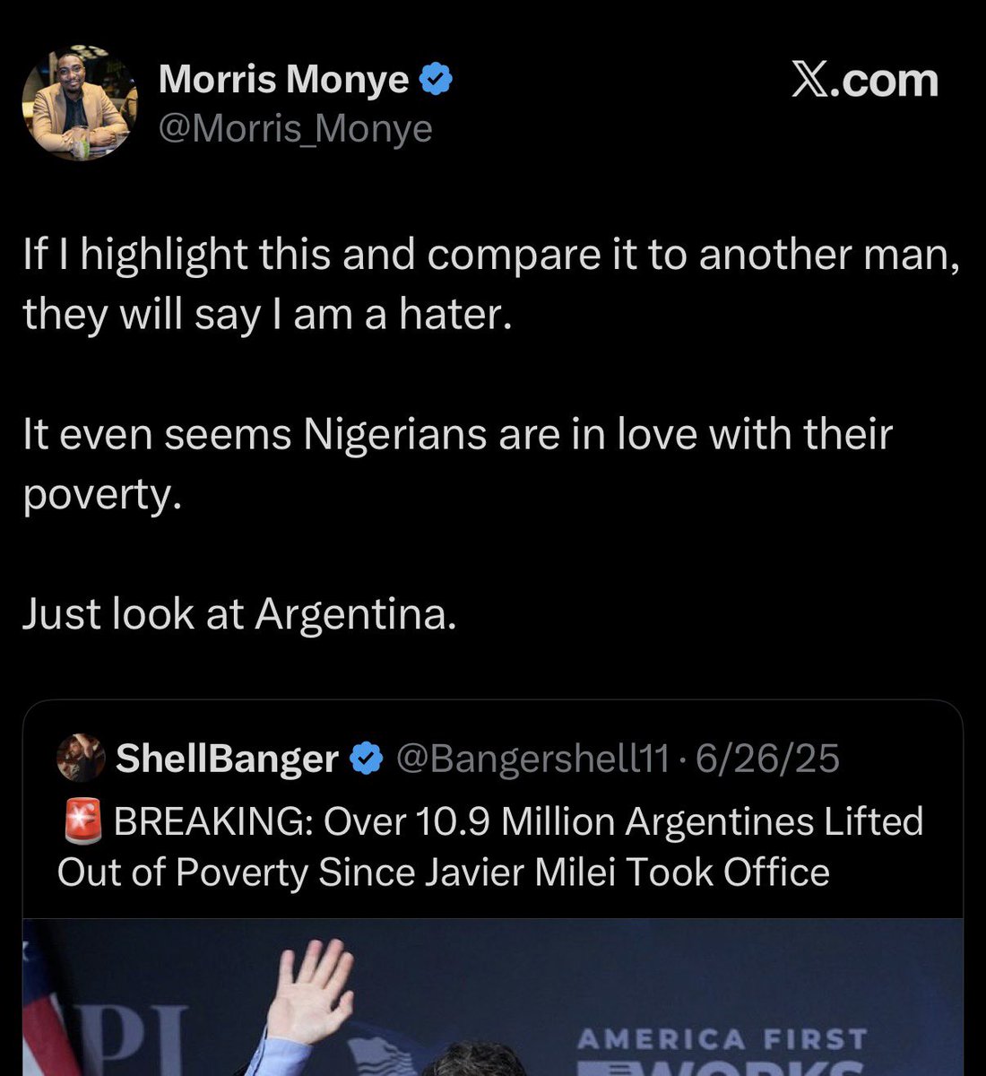 Femi_OfMainland's tweet photo. Kalu Ajah, Morris and their Principal, Mr Peter Obi, said we should have modelled things the Argentine way.

Since I believe they wish Nigeria well, the only other acceptable belief is that they are clueless. https://t.co/Qh4GAXvOOl