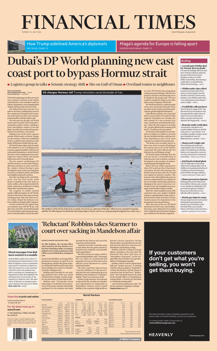 AndyGibsonTV's tweet photo. "DUBAI'S DP WORLD PLANNING NEW EAST COAST TO BYPASS HORMUZ STRAIT"
@NicolasParasie / @CornishFT / @AliceMHancock for @FinancialTimes

Dubai’s DP World are planning a new port to bypass Strait Of Hormuz, amid logistical challenges in Gulf.

#FinancialTimes
#TomorrowsPapersToday