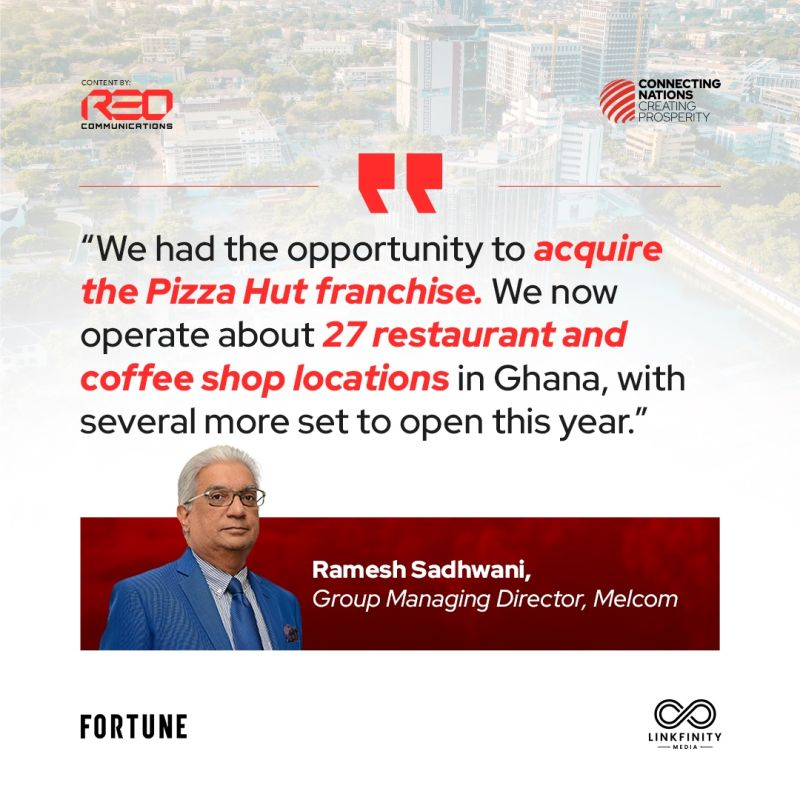 REOComms's tweet photo. Proud to feature Ramesh Sadhwani, Group Managing Director of Melcom Group, in REO Communications' #Ghana Report, published with @FortuneMagazine. His insights highlight the role of retail in driving employment, consumer access and economic growth. 🇬🇭 #Retail #Investment https://t.co/tQLPd730e7