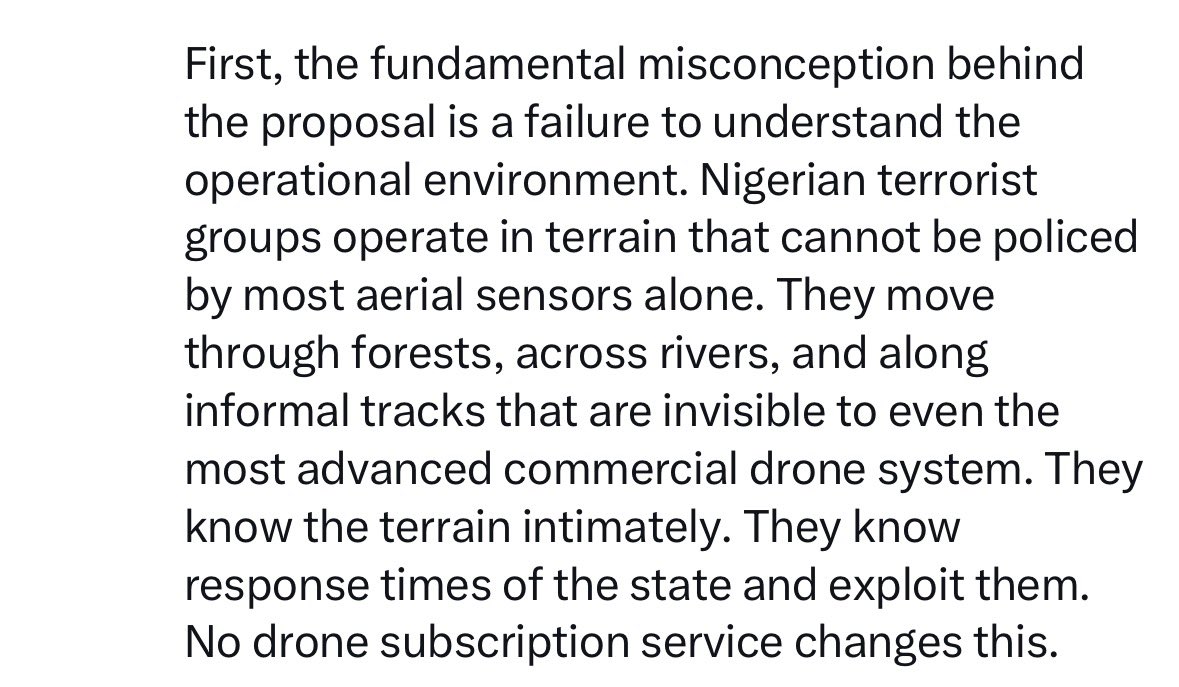 0xkitng's tweet photo. I’ve written about this before.

One of the biggest limitations in dense forest operations is the canopy. Once the tree canopy closes, it becomes extremely difficult to maintain visual surveillance of what is happening underneath. An EO camera cannot see through leaves. Even thermal imaging has limitations because vegetation absorbs and blocks thermal signatures. You’re not looking through a transparent roof. What you are looking at are multiple layers of foliage.

That means a drone can fly directly over insurgents and still fail to detect them if they remain under adequate cover.