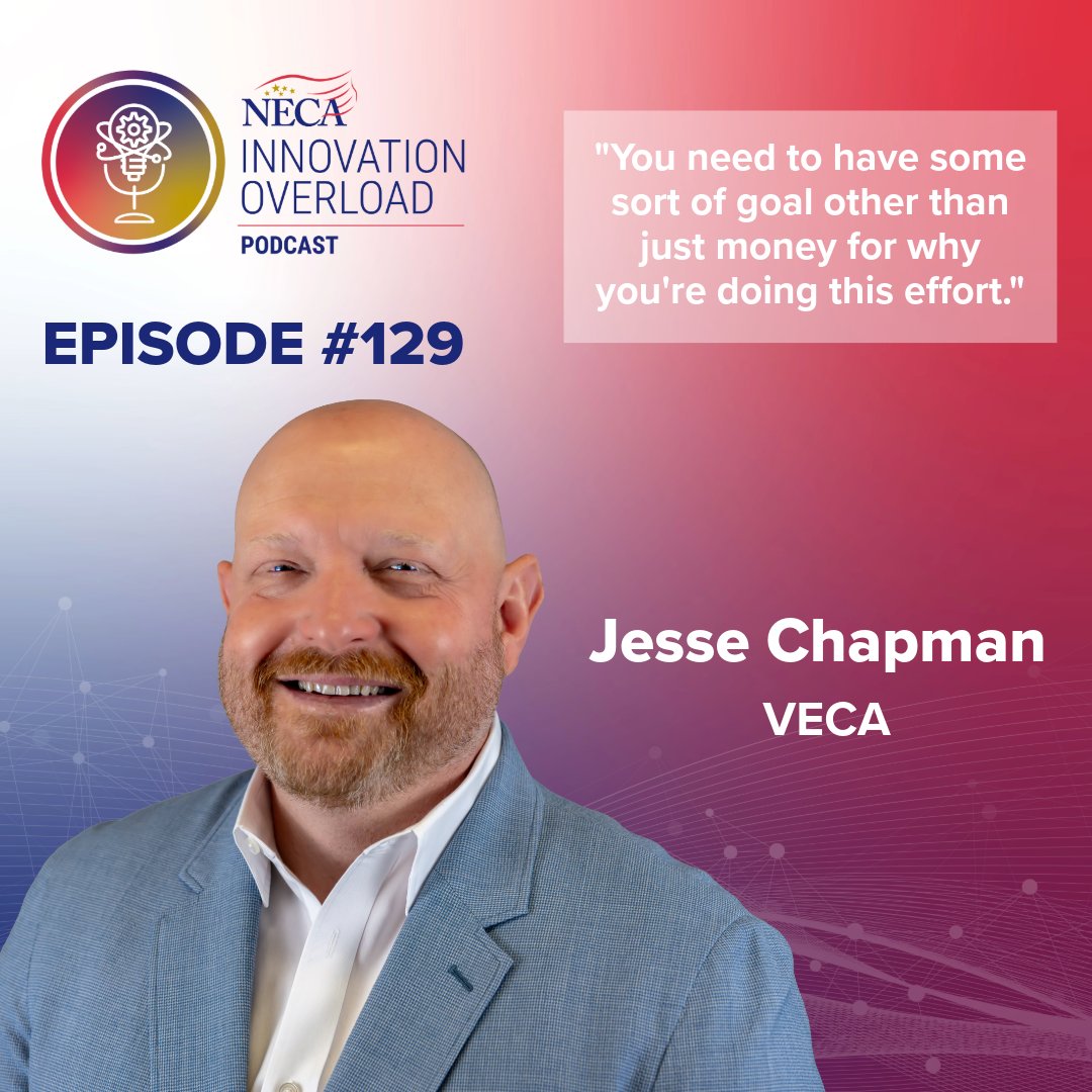 necanet's tweet photo. Tune into the latest Innovation Overload Podcast Episode 🎧

#JesseChapman, COO of #VECA Electric &amp; Technologies, shares why contractors need a clear goal when pursuing innovation, especially when results take time. 

Listen here 👉https://t.co/qBjicFNH4U https://t.co/FYbSShULdE