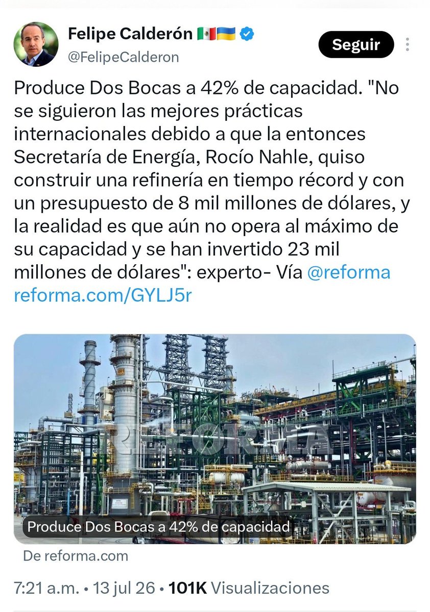 FreddyOliviery's tweet photo. Se atrevió a hablar @FelipeCalderon, el experto en hacer refinerías. 🤦🏻‍♂️ HDSPM https://t.co/nt6WGkp5RQ