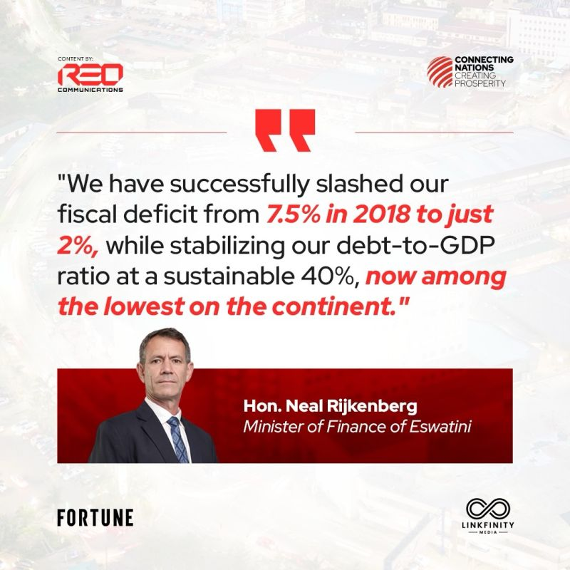 REOComms's tweet photo. Proud to share REO Communications' Eswatini Special Report, published with @FortuneMagazine, featuring Hon. Neal Rijkenberg, Minister of Finance. His insights highlight Eswatini's focus on fiscal stability, investment and sustainable growth. 🇸🇿 #Eswatini #FortuneEMEA #Investment https://t.co/hkiFidQS03