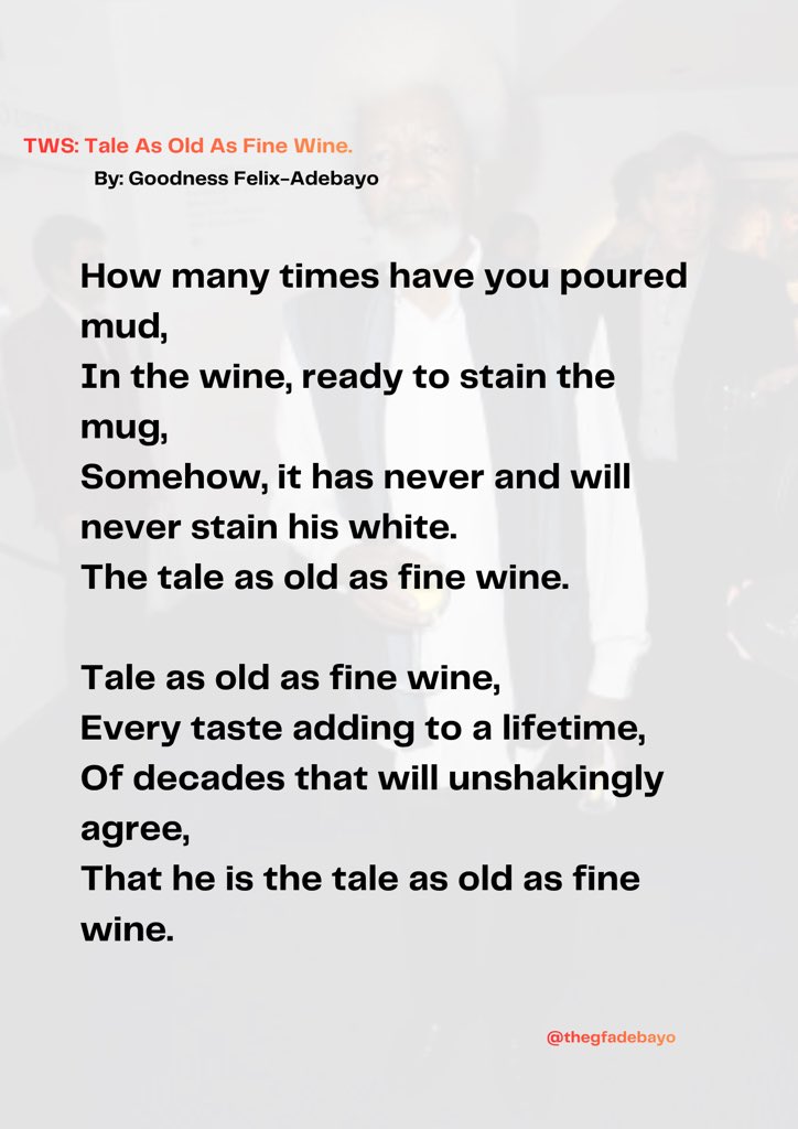calledtowrite's tweet photo. Overly fascinated about him lately, I just had to write.
Long live the Tale As Old As Fine Wine.💥

Full poem at https://t.co/zlntiIPYvi
Poem 2 on Wednesday, followed by a book meet this Friday “Chronicles from the land of the happiest people”.💡

#happybirthdaywolesoyinka #TWS https://t.co/b1ZfBgqvnc