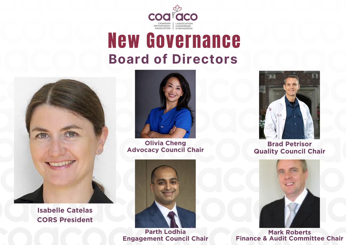 CdnOrthoAssoc's tweet photo. Join us in welcoming our new members to the COA's Board of Directors and Committees. Your contributions help shape the COA and strengthen our community. We are grateful for your commitment and look forward to the leadership and perspectives our new governance members will bring as we continue advancing orthopaedic care together.

We also extend our sincere thanks to our outgoing Board members for their leadership, dedication, and service.