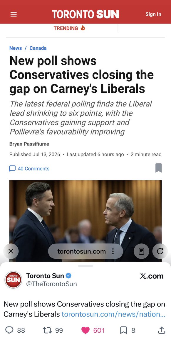 SayidAhmedYEG's tweet photo. The desire for CHANGE keeps growing.

Polls don’t create movements. People do. And clearly, people are speaking again.

Liberals can replace the face. But they can’t erase their record.

Keep going, Pierre. Keep speaking to the Canadians the political class stopped hearing.

Canada is listening.

History has shown that when Canadians decide it’s time for change, nothing can stop it.

https://t.co/wXc3FjfO37
