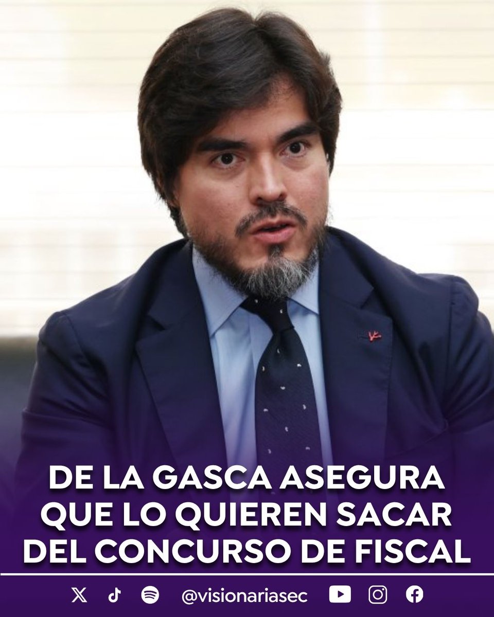visionariasec's tweet photo. #MiradaNacionalEC | José de la Gasca, a través de sus redes sociales, publicó un comunicado denunciando que supuestamente buscan descalificarlo del concurso para fiscal general. Según relató, recibió un “inusitado correo electrónico” con el cual se le informaba que la Comisión Ciudadana de Selección del concurso para Fiscal General del Estado habría decidido activar su facultad de verificación en su contra.

De la Gasca calificó la acción como “fabricada” y aseguró que no tiene sustento legal ni rigor mínimo. Él afirmó que responderá como corresponde, desmontará cada uno de los señalamientos y mencionó que el montaje estaría construyéndose a conveniencia de Fantoni, presidente del Consejo de Participación Ciudadana y Control Social.
