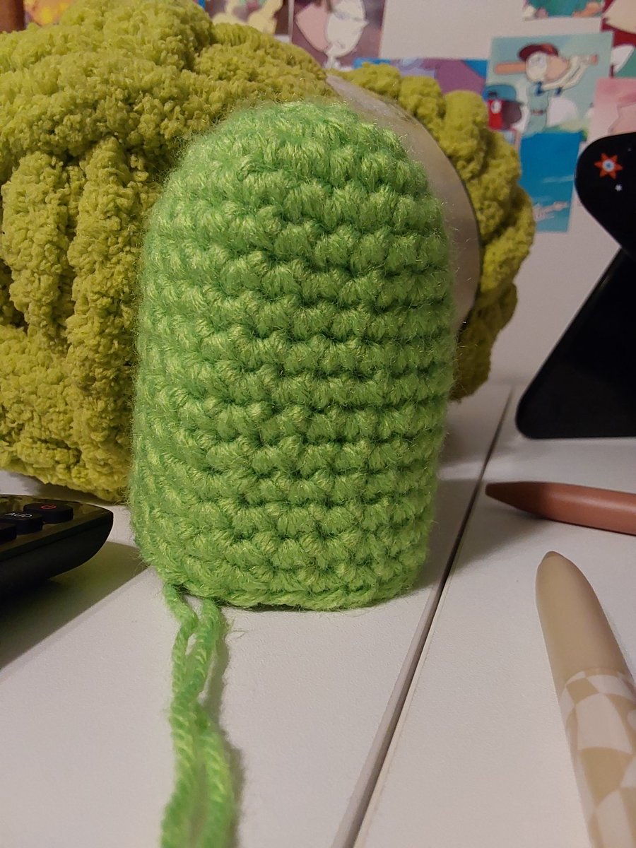 commspiracy's tweet photo. Lime crochet wip!! Just the first part of the body. I'll work on legs tomorrow. My hand hurts and needs a break. If this goes well I've got the base for a Coral too! https://t.co/6GAD6G0XEv