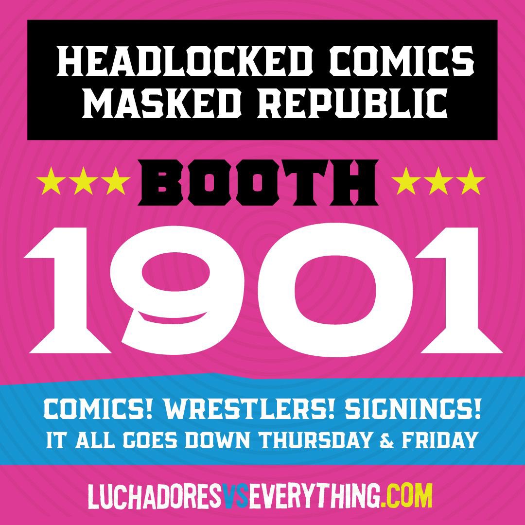 maskedrepublic's tweet photo. 🚨 Our first @Comic_Con 2026 announcement is here! @luchadoresvs invades SDCC!  Meet iconic artist @ViverosBrand & Luchadores vs. Everything designer & illustrator Jeffrey Everet/Rockets Are Red on Friday 7/24 at the Masked Republic & @HeadlockedComic booth at 2 PM. The first 100 people to attend the signing will receive a free limited edition and numbered Viveros x Everett collab print.  Pre-order Luchadores vs. Everything (our 590+ page book) at the booth and get a free bonus sticker pack. AND Masked Republic President & Publisher Kevin will be joined by Jeff on the “Headlocked Comics & Masked Republic: Taking Wrestling Beyond the Ring” panel on Thursday 7/23 at 6:30 PM in Room 10. 
Stay tuned for more SDCC news to come! 

#sdcc #sandiegocomiccon #sdcc2026 #sdccexclusive #maskedrepublic