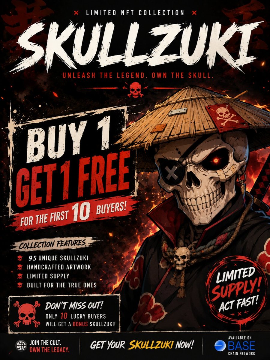 RifqiiVault's tweet photo. 🔥 MINT NOW 🔥

👉 HERE : https://t.co/IZc1namR8n

✅ 95 Unique Skullzuki
✅ Built on Base Blockchain
✅ Handcraft Artwork
✅ Limited Supply
✅ Buy 1 Get 1 ( FCFS 10 )

#NFTCommunity #NFTCollection #NFT #NFTSales #NFTDrop #NFTArt #OpenSea #Web3 https://t.co/WTzG3pqYW3