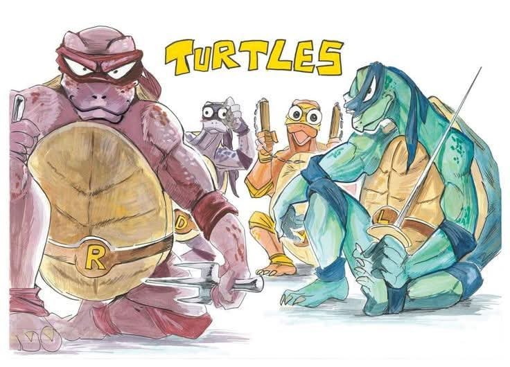 NicoHamato's tweet photo. The turtles drawn by Paru Itagaki (creator of Beastars) look so cool 💙✨ https://t.co/Kb803HiRfv