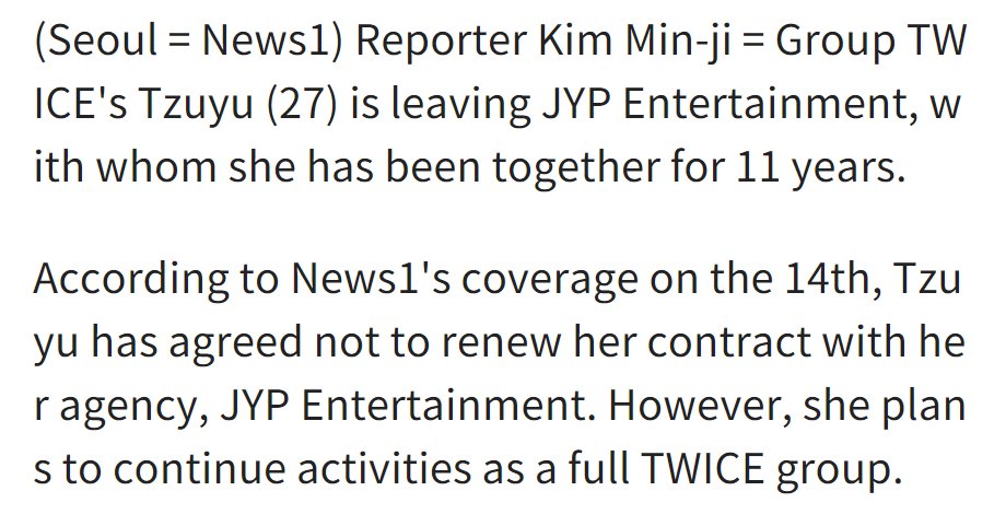 godmitzu's tweet photo. TZUYU reportedly has not renewed her contract with JYP Entertainment after 11 years, but will continue group activities with TWICE. https://t.co/p4lZXyijhs