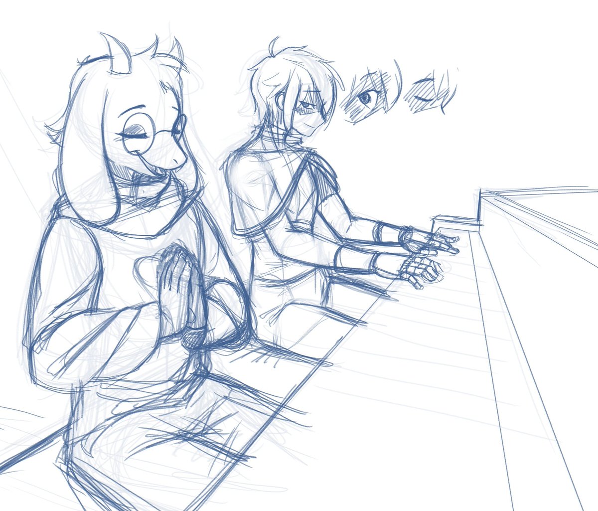 TwlLark's tweet photo. More #kralsei 

Kris gets serenaded by ralsei's amazing voice. 

That revive song was new and it made me think ralsei is an amazing singer. A perfect pair for kris playing the piano. 

Will probably polish this up soon 

#deltarune #ralsei #kris https://t.co/9AQ77vUOzy
