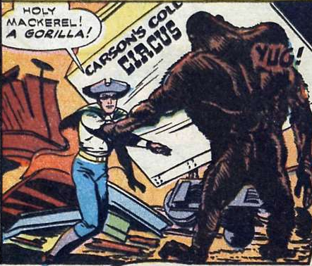 lee_allred's tweet photo. A random gorilla wanders into Fighting Yank's story for a couple pages. Somewhere Julie Schwartz smiles. 
#PutAGorillaOnTheCover 
#ItWillSellLikeHotcakes 
#Gorilla 
#Yug https://t.co/acjAEuz2I1
