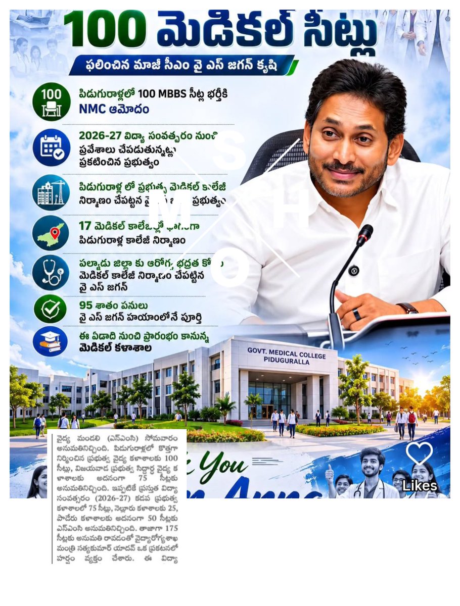 NandepuB49296's tweet photo. Thanks Jaganna.
100 MBBS seats piduguralla medical collage https://t.co/YpzvIdzA7l