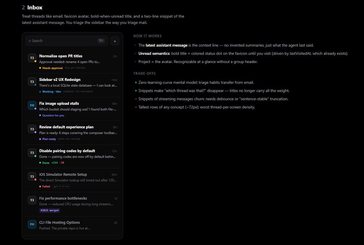 CarlosEdGuSi's tweet photo. @theo 2. Inbox: It shows you the necessary information in a compact way while maintaining visual hierarchy, but personally I would limit it to 1 line instead of 2. https://t.co/tYNBQ2LrsK