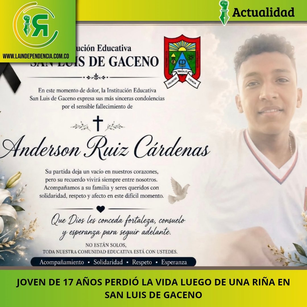 LaIndependenci1's tweet photo. #Atentos Hay indignación en San Luis de Gaceno por el fallecimiento del joven Anderson Ruiz, en medio de confusos hechos por una riña. 
Autoridades trabajan para esclarecer el hecho. https://t.co/KWWtESgkX5