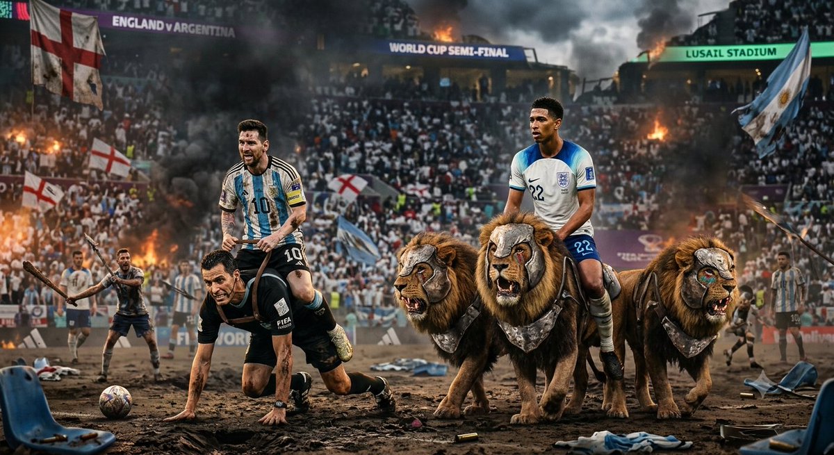 Mug080085596593's tweet photo. @FIFAWorldCup The ultimate test for FIFA's integrity is the clash between the fraud team and #TheThreeLions.
If #Messi passes #Bellingham & #Kane the same rigged way they bypassed Egypt, Switzerland & Cape Verde, #FIFA is done. World War III will destroy everything. 🦁🌋
#Argentina #England https://t.co/grQlYlhFwO