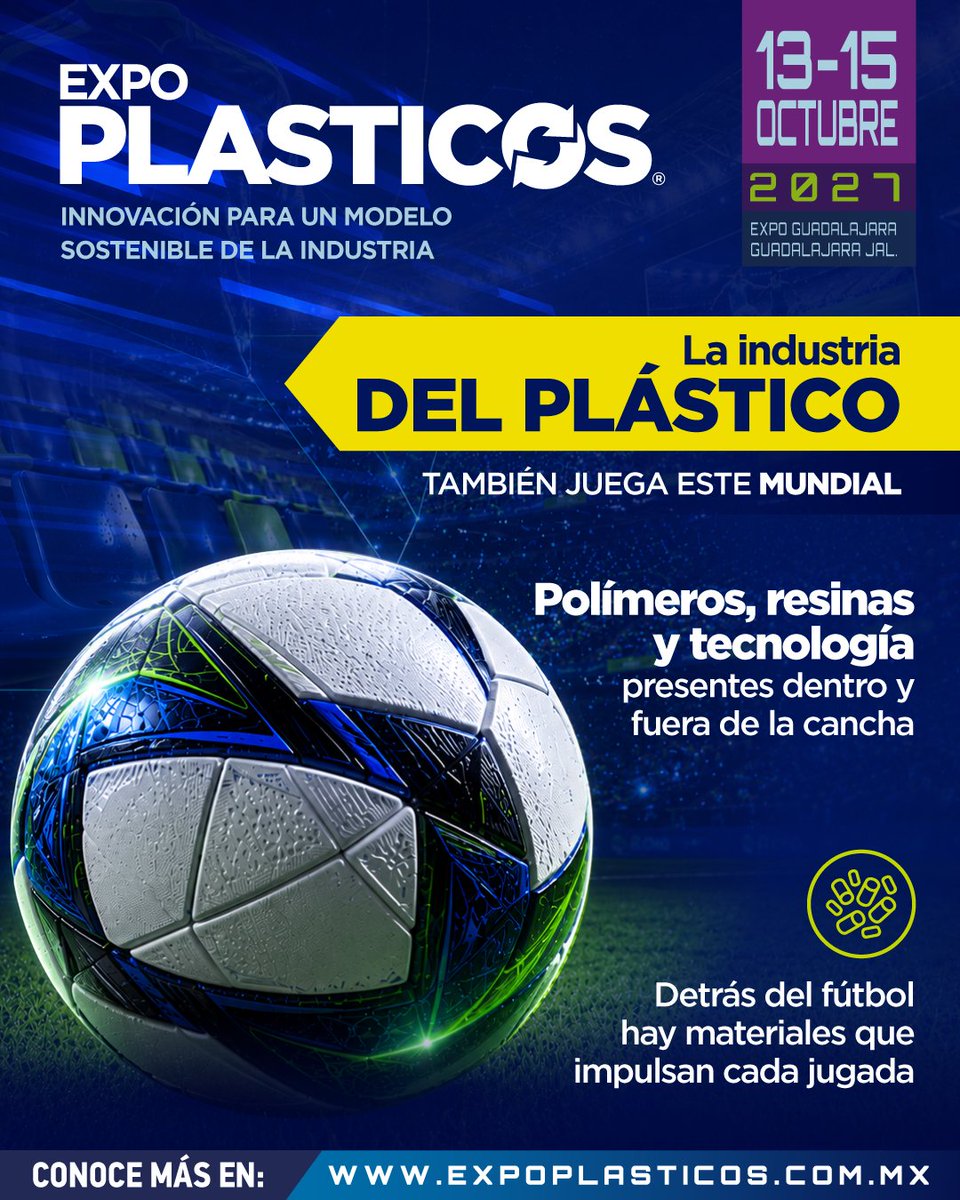 ExpoPlasticos's tweet photo. Detrás de cada estadio, uniforme técnico, butaca, pantalla gigante y sistema de infraestructura, existen polímeros, resinas y compuestos plásticos diseñados para alto desempeño.
Nuestra industria no está en las gradas. Está dentro del juego desde el primer minuto. https://t.co/lZ8GWtmk31