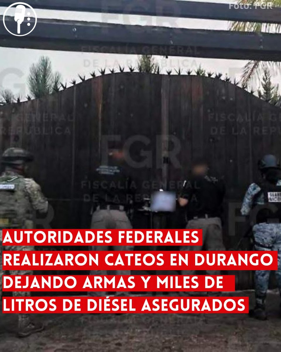 ReporterosMX_'s tweet photo. ⭕ OJO | AUTORIDADES FEDERALES REALIZARON CATEOS EN DURANGO DEJANDO ARMAS Y MILES DE LITROS DE DIÉSEL ASEGURADOS 

La FGR (@FGRMexico) aseguró un arma, cargadores militares y 39 mil litros de diésel en dos cateos en Durango y Gómez Palacio, dentro de investigaciones por delitos federales. https://t.co/eFznprG3eu