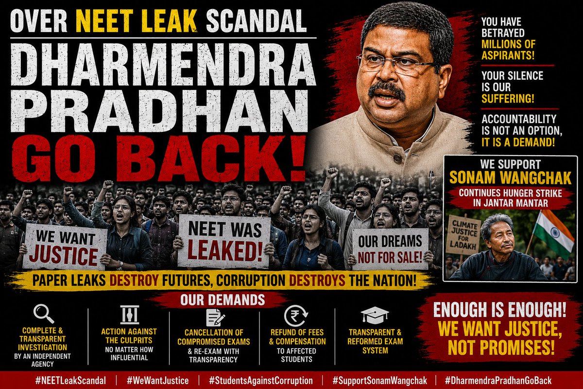 ami_dipan's tweet photo. Over Neet Paper Leak Scandal 
@dpradhanbjp Go Hack!!
#cjp 
@abhijeet_dipke 
@Wangchuk66 
@CJP_for_India https://t.co/mElogTzpxX