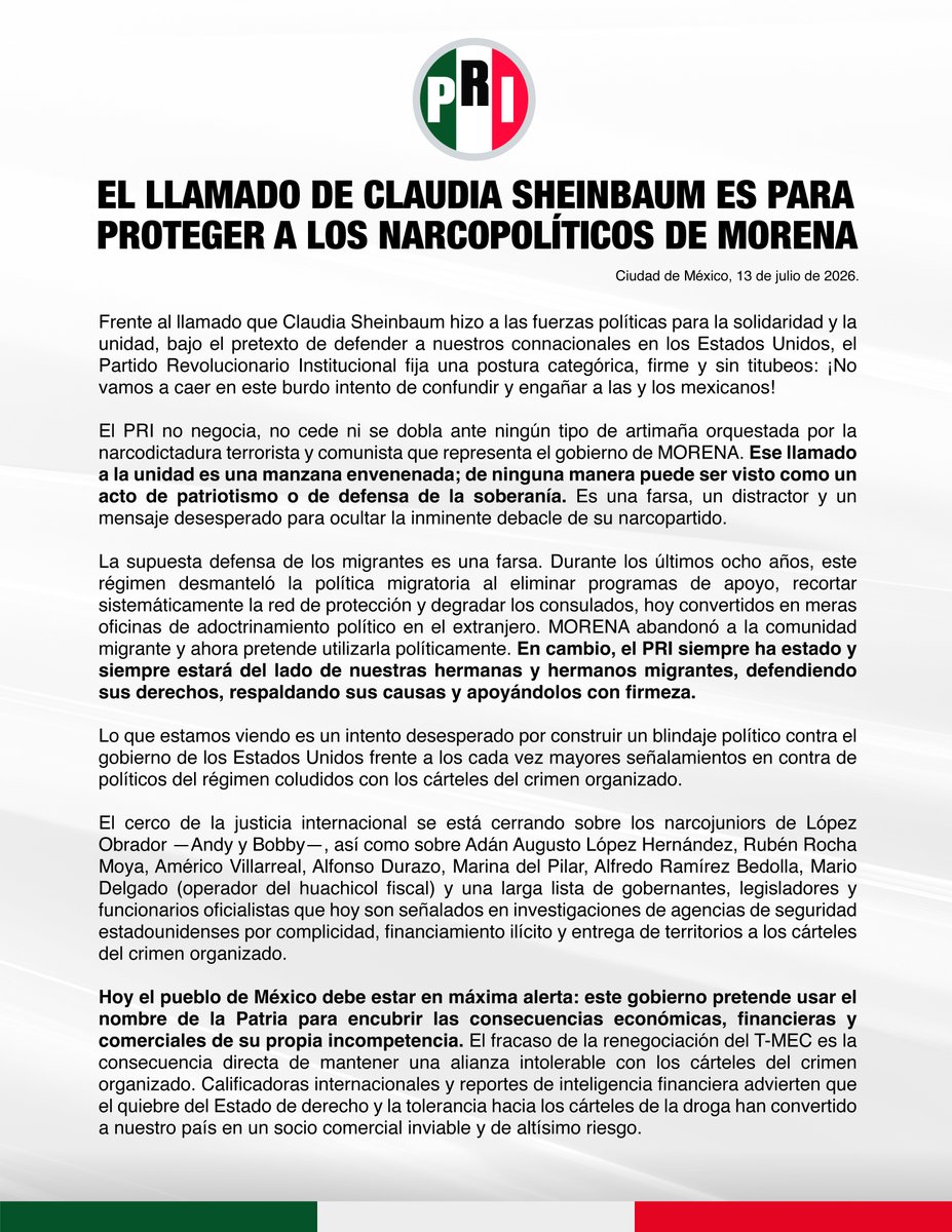 alitomorenoc's tweet photo. El llamado de @Claudiashein a la unidad es una manzana envenenada; de ninguna manera puede ser visto como un acto de patriotismo o de defensa de la soberanía. Es una farsa, un distractor y un mensaje desesperado para ocultar la inminente debacle del narcopartido MORENA. https://t.co/I1lSCitLuf