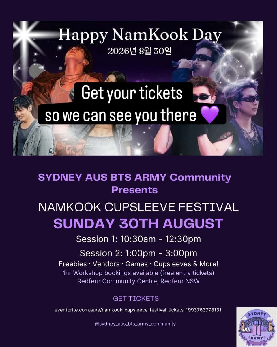 AussieArmyTrish's tweet photo. Sydney Armys - Hope you can make this event. 💜 https://t.co/B5DXdHMpyB