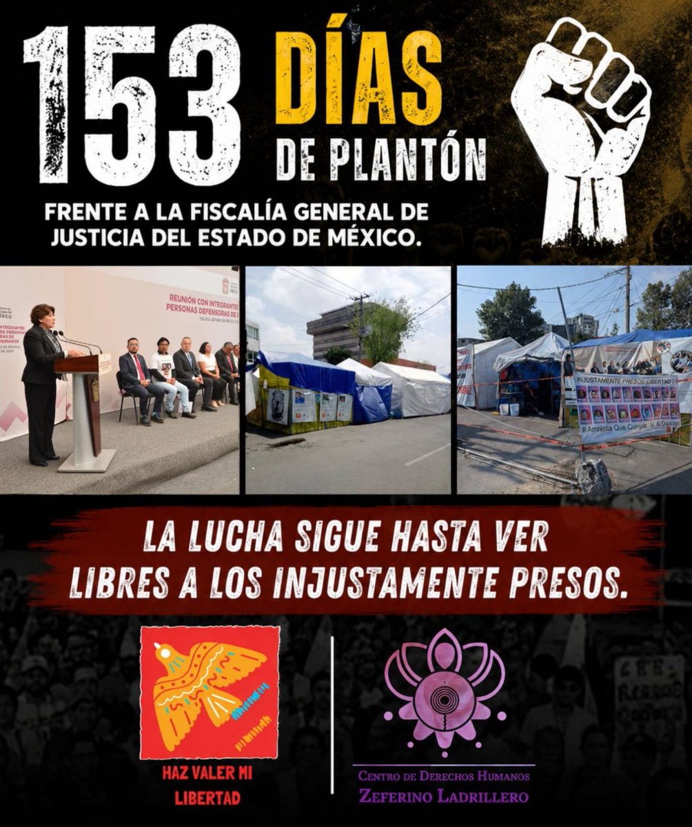 Hazvalermilibe1's tweet photo. ⭕ 153 días de plantón frente a la Fiscalía General de Justicia del Estado de México.

Han sido 153 días soportando el sol, la lluvia y el frío; pero, sobre todo, enfrentando la angustia de saber que nuestros seres queridos siguen privados de su libertad.

1/4 🧵👇🏻 https://t.co/ZgHqRK1VF2