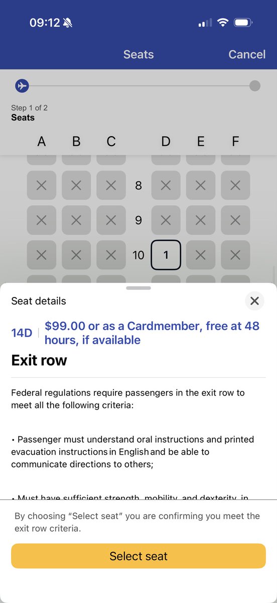 bschwaaa's tweet photo. Hey @SouthwestAir. Tell me why it says exit row free at 48 hours if available, but when that 48 hours rolls around, you refuse to let us select it, stating it’s “only for A-star members or crew”? But if I wanted to purchase it, then it’s fine? MONEY HUNGRY. https://t.co/O58SZP2yE2