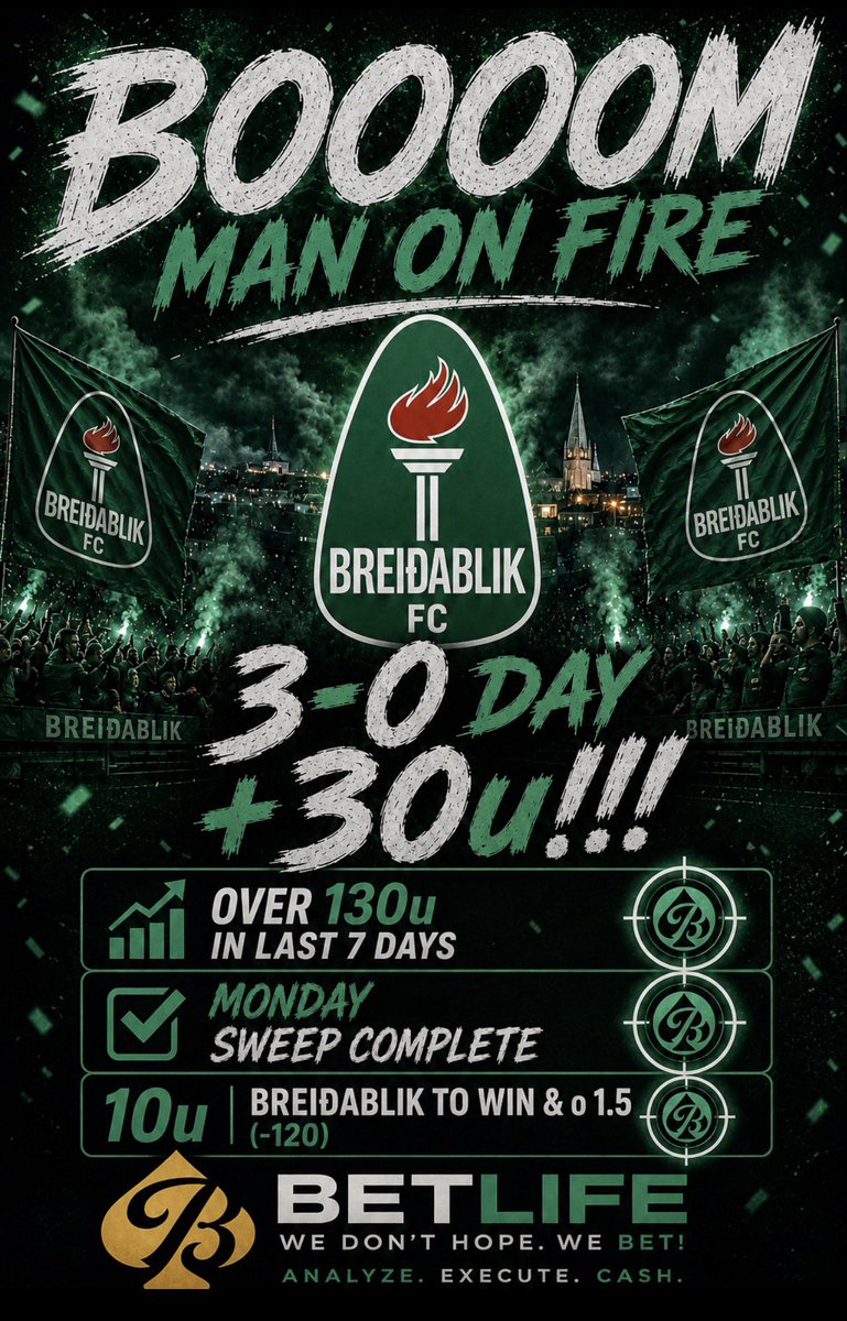 Betlifesports's tweet photo. BOOOOOOOOOOOOOOOOOOOM‼️

Just cashed 3 straight 10u bombs 🔥

10u Breidablik to win &amp; o 1.5 (-120)💰

10u Djurgárdens TT o 2.5 (+105)💰
10u Djurgárdens to win &amp; o 2.5 (-130)💰 https://t.co/5GHNxhdRPA