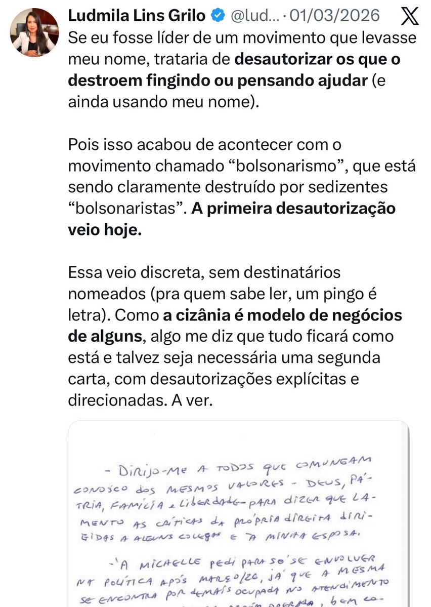 vanessnnavarro's tweet photo. Quando a carta servia para atacar desafetos da moça, virou “desautorização” legítima e necessária!
Agora, quando outra carta contraria o discurso dela, passa a ser culpa de quem escreveu ou entregou, o critério dessa gente é sempre conveniência pessoal. https://t.co/lBs0HxXHIc