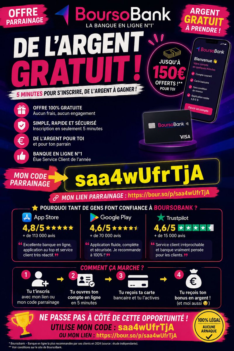 snazzfnr's tweet photo. 🚨 STOP ! Tu peux peut-être profiter d'un bonus de bienvenue en seulement quelques minutes.

💳 Si tu n'as jamais ouvert de compte BoursoBank, c'est le moment d'en profiter.

18 ans et + uniquement https://t.co/dv6yLpBZaY