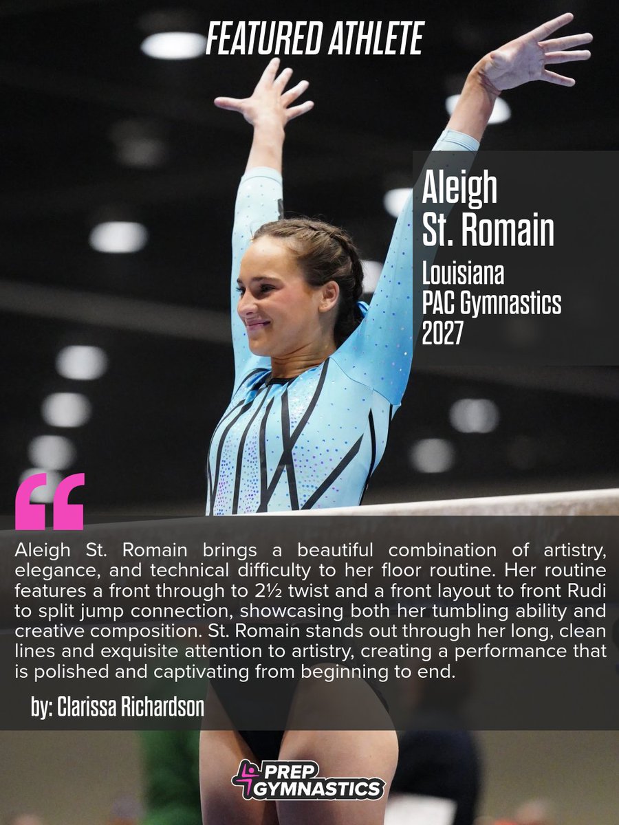 prepgymnastics's tweet photo. Fifteen names. One Recruit Report. Aleigh St. Romain made the cut for Clarissa Richardson's Class of 2027 floor lineup breakdown. Full article at the link in bio!

Your gymnast could be featured next — claim her profile on https://t.co/2WmTUVyzlm today! https://t.co/s9HIqAwbIC