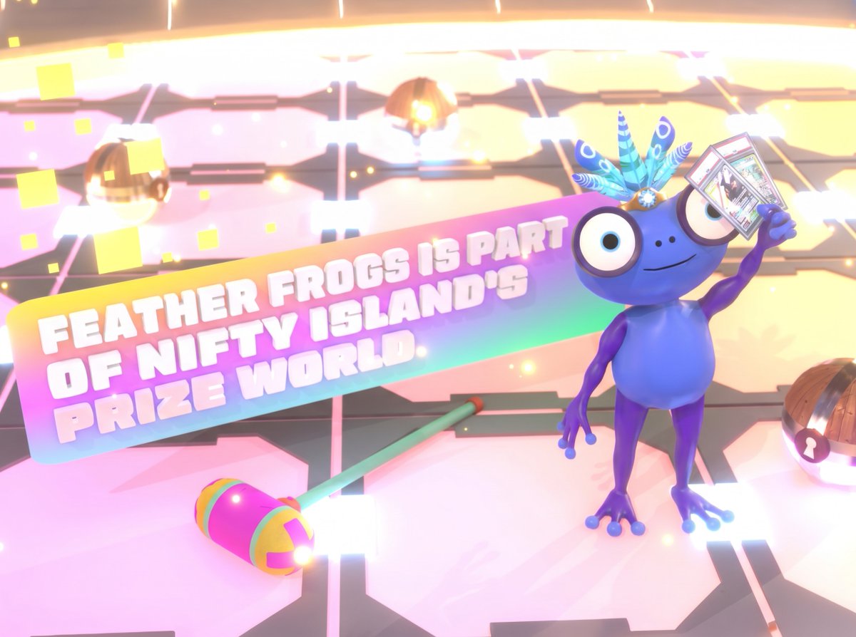 FeatherFrogs's tweet photo. FeatherFrogs has joined @niftyisland 's Prize World! 
 
New worlds to explore. New games to conquer. Exclusive prizes to collect. 

The island is calling... hop in and join us!🐸🏝️ https://t.co/YNsfNIyfEz