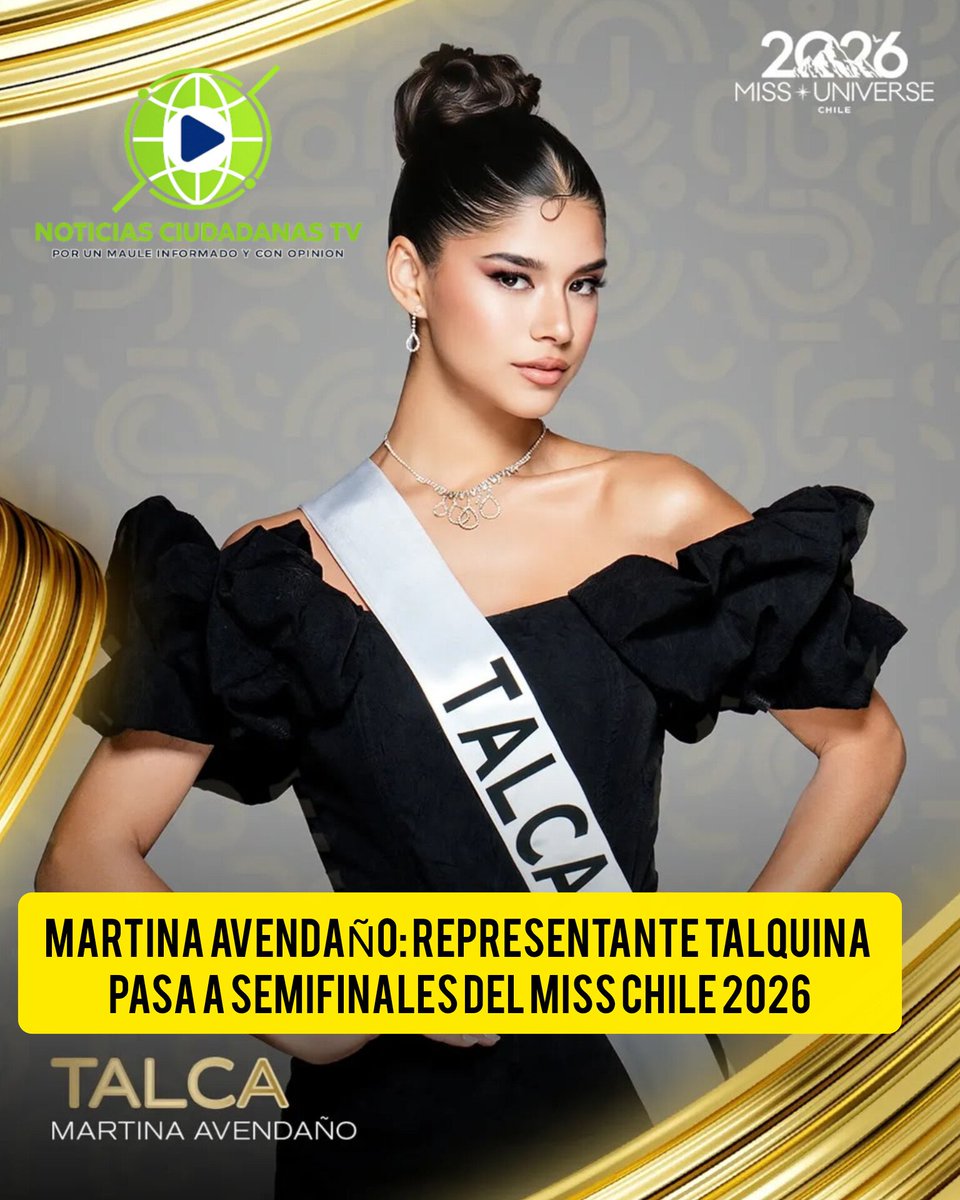 NOTICIASCCTV's tweet photo. “ORGULLO TALQUINO”
Martina Emilia Avendaño, representante Talquina del miss universe Chile 2026, avanza a las semifinales dentro de las 18 seleccionadas por el jurado del certamen nacional a realizarse el próximo domingo a las 22:15 en Mega

Martina Avendaño con tan solo 24 años con su talento como bailarina árabe buscará representar a talca en el certamen de belleza más grande de Chile
!Suerte Martina Todo Talca Contigo!