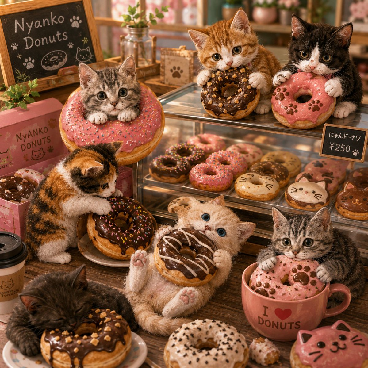 おはようにゃんにゃん ドーナツ🍩猫ニャン あまーい1日を 過ごしたい
