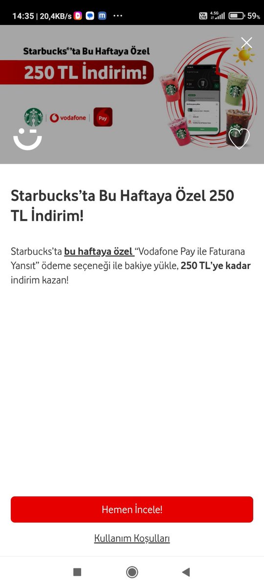 MuharremGo24320's tweet photo. İyi günler Vodafone bu haftaya özel 250 TL Starbucks özel 250 TL ve Freezone özel 300 TL fatura kampanyasına katıldım harcamalar yaptım ama faturam a hiçbir şekilde indirim gelmedi akdine hep ücret yansıdı lütfen gereken iadeleri yapınız yoksa külahlari değişiriz
@VodafoneDestek https://t.co/eb1SAcfSu4