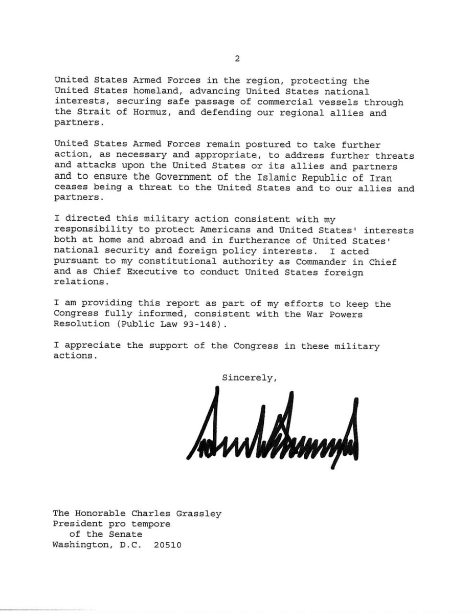 MOSSADil's tweet photo. 🇺🇸 President Trump’s notice to Congress on the resumption of military operations in Iran https://t.co/CHMuwLrisJ