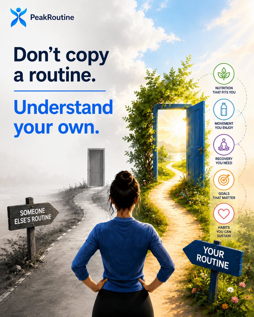 PeakRoutineAI's tweet photo. Everyone shares routines.
Very few help you understand your own.

The best routine isn't the one that worked for someone else.

It's the one built around your body, your habits, your goals, and your lifestyle.

Stop copying.
Start understanding.

Because personalized health isn't about doing more—it's about doing what's right for you.