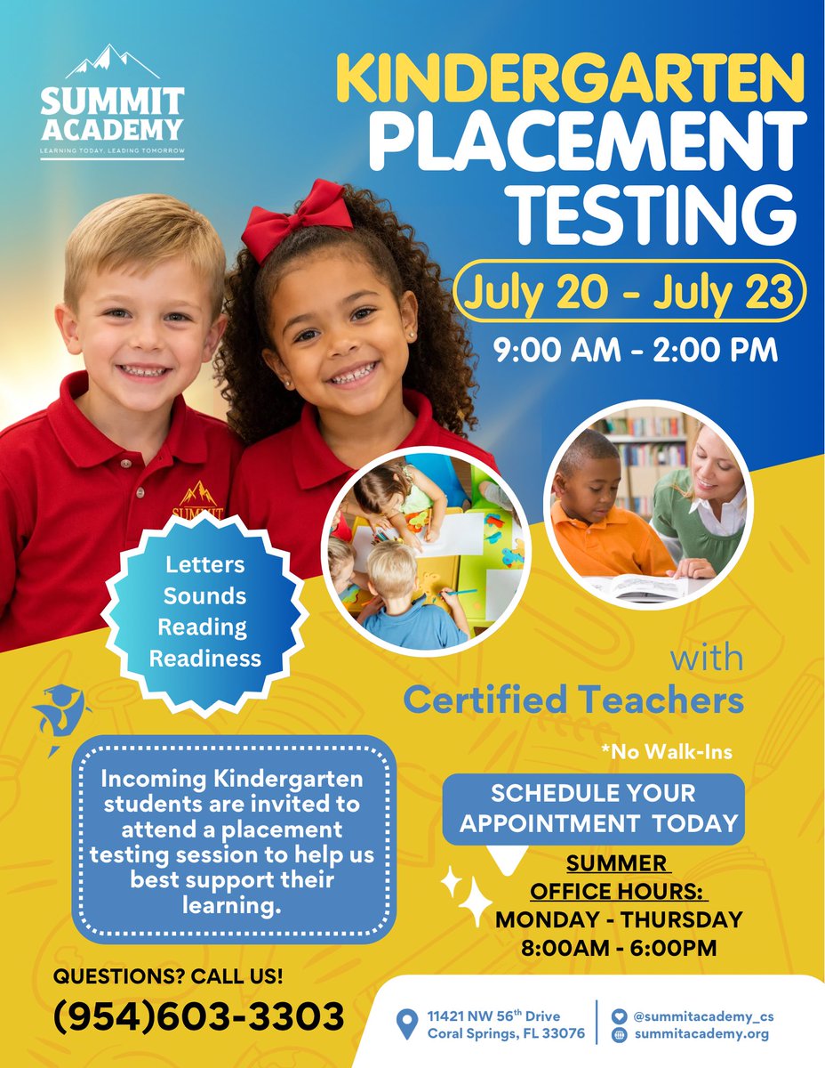 summitcharter_'s tweet photo. ✏️Kindergarten is almost here!🖍️ 
Call our front office today to reserve your child’s spot: 📞 (954) 603-3303

We can’t wait to welcome the newest members of the Bull Family!❤️ https://t.co/iY5mGVCN9l