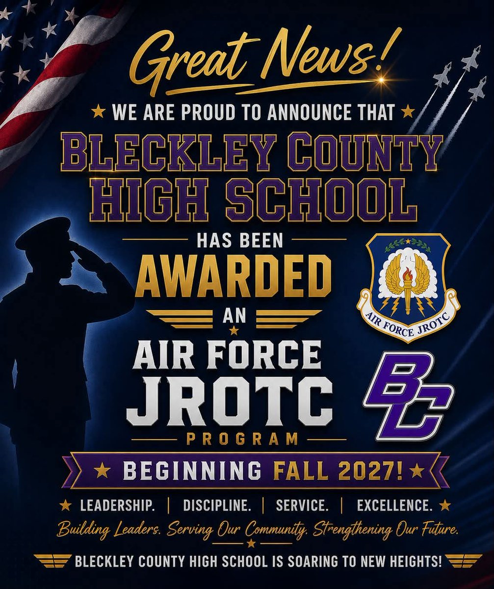bleckprogress's tweet photo. Breaking news- BCHS Will have a JROTC program starting fall of 2027. https://t.co/C3HJXT03Wb