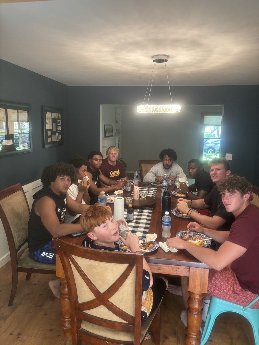 CoachSeanCronin's tweet photo. Backerhood. Somehow Rooster ended up at the head of the table. https://t.co/ub9jUnOgsi