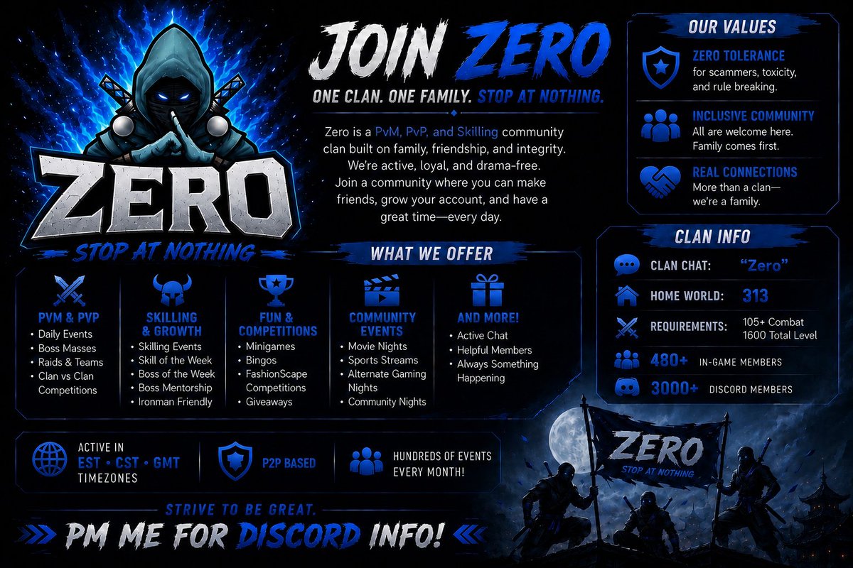 Zero_OSRS's tweet photo. Just like that we are recruiting again! Come all and join while applications are open! @OldSchoolRS #osrs #zeroclan #zero #runescape #oldschoolrs #clans #lookingforclan #rs #osrsclans #rsclans #runescapeclans https://t.co/V1GNuQfERK