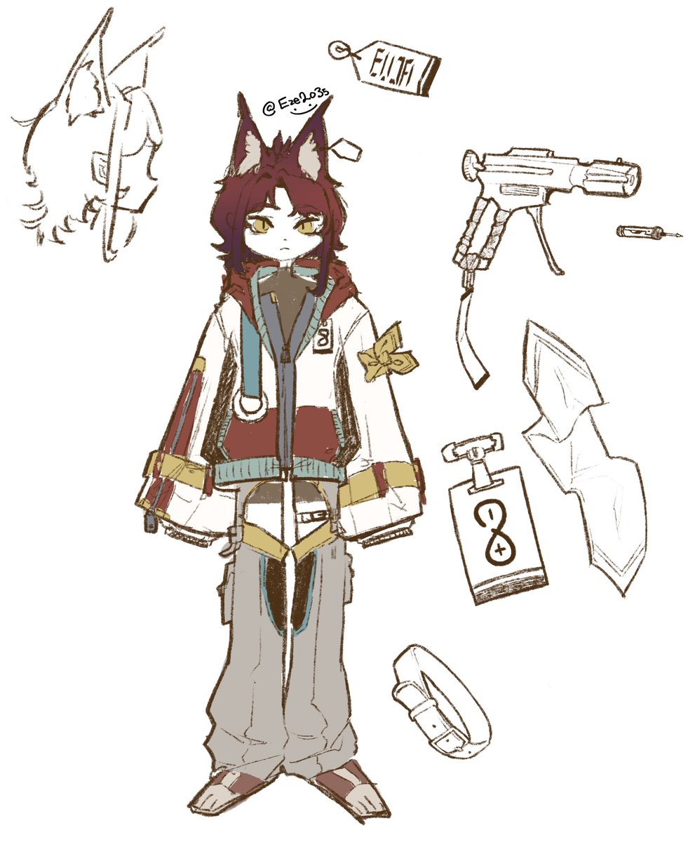 Eze2035's tweet photo. Arknights OC design sketches 🐾

Before the Elite 1 → Elite 2 version, there were many tiny coat decisions, ear decisions, and “how many medical gadgets can I attach before it gets silly” decisions.

#Arknights #ArknightsOC #明日方舟 #アークナイツ #characterdesign https://t.co/YrUI5ZuGYS
